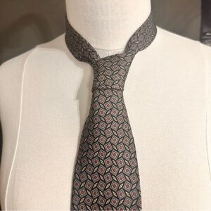 Halston Vintage Silk Tie Mens Grey Multicolor Geometric Classic Necktie Office